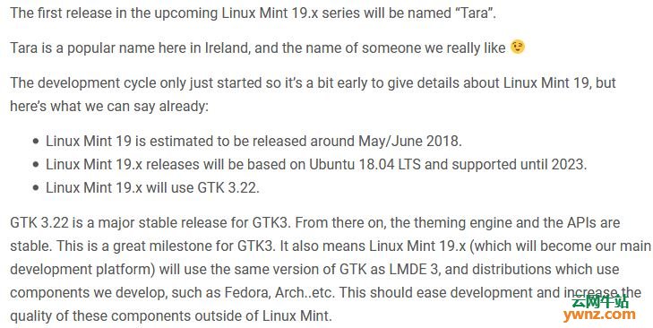 Linux Mint 19预告，代号为“Tara”，2018年5月至6月发布