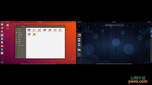 同一显示器上运行Ubuntu 18.04和Fedora 28对比图