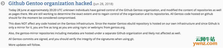 通用、灵活的Linux发行版Gentoo Linux的GitHub仓库被入侵