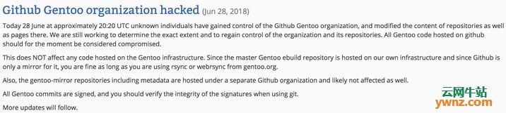 密码的锅，Gentoo发布GitHub仓库被入侵事件报告