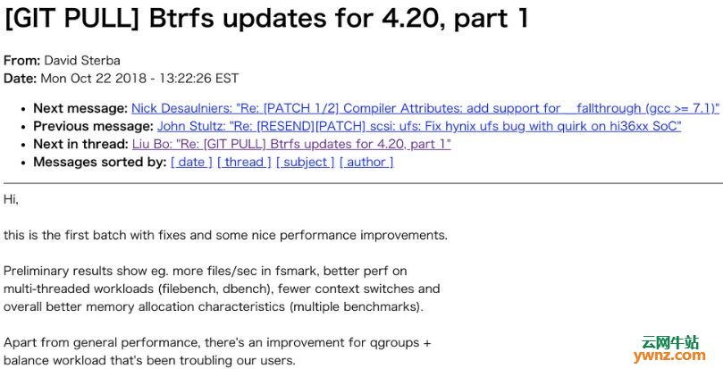 Linux Kernel 4.20内核将提高Btrfs性能