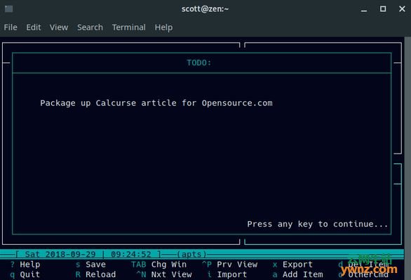 在Linux系统下采用Calcurse在命令行中进行组织任务