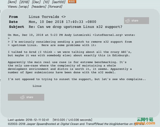 Linux内核准备删除对x32的支持，因为用户过少