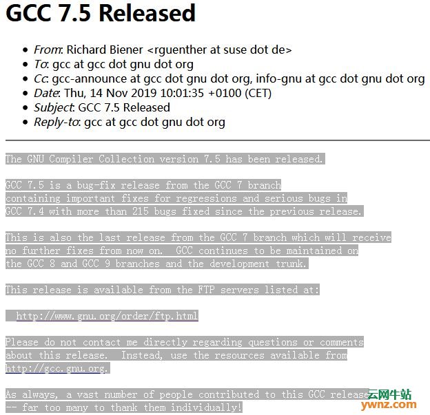 GNU编译器GCC 7.5发布下载，主要是修复BUG，附更新说明