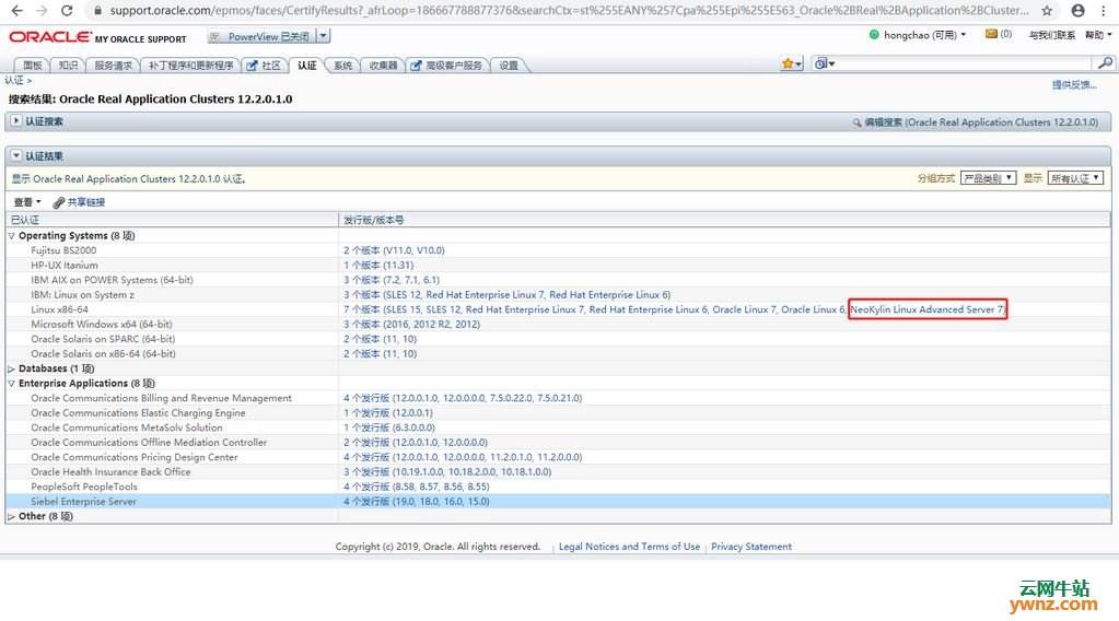中标麒麟服务器Linux操作系统完全与Oracle RAC 12.2.0.1兼容