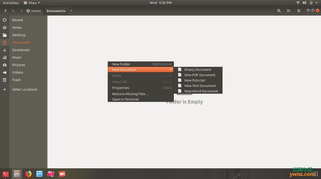 在Ubuntu 18.04右键菜单中增加新文档(New Document)及其他类型选项