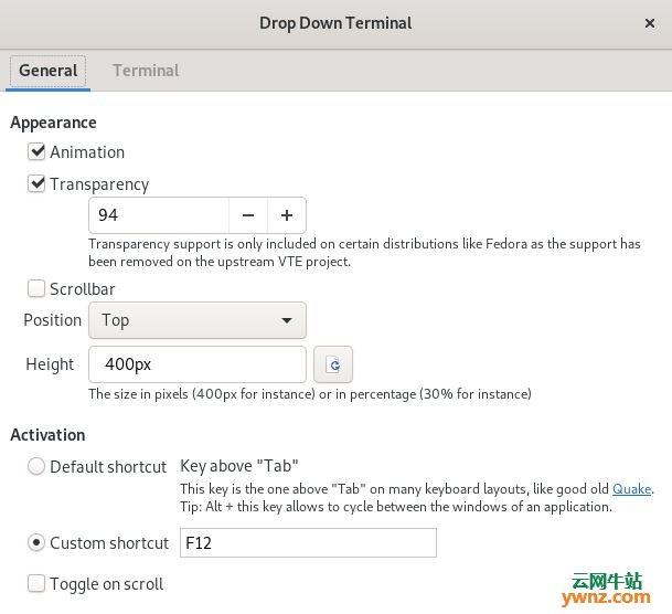 安装和使用GNOME扩展Drop Down Terminal（下拉终端）