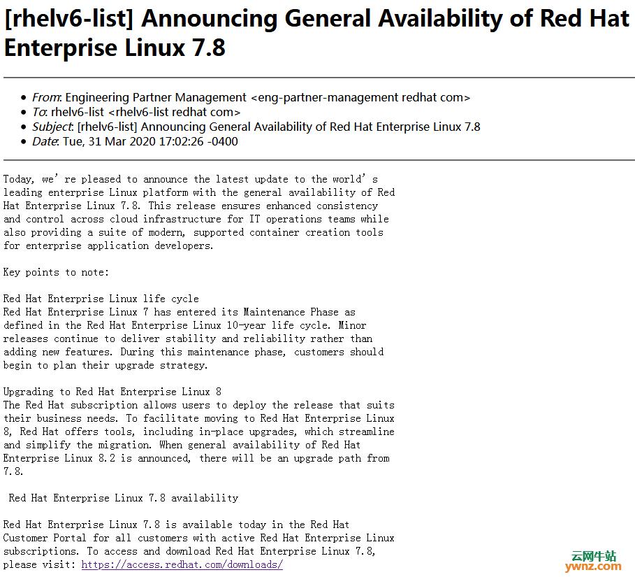 Red Hat Enterprise Linux 7.8（RHEL 7.8）发布下载，无新功能更新
