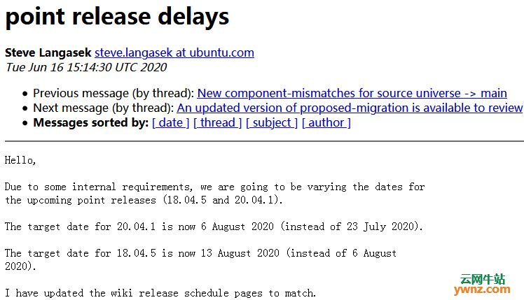 Ubuntu 20.04.1在2020年8月6日发布，Ubuntu 18.04.5在8月13日发布