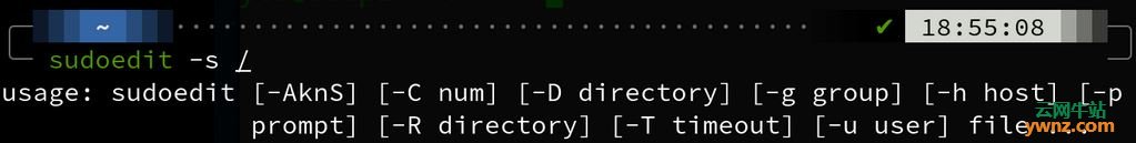 在Linux终端运行sudoedit -s /命令看未修复和已修复的效果