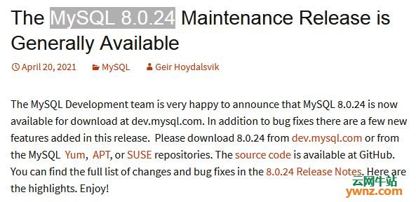 MySQL 8.0.24正式版发布下载，附更新内容