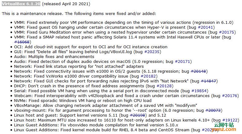 VirtualBox 6.1.20下载，支持Linux 5.11和5.12，附修复内容