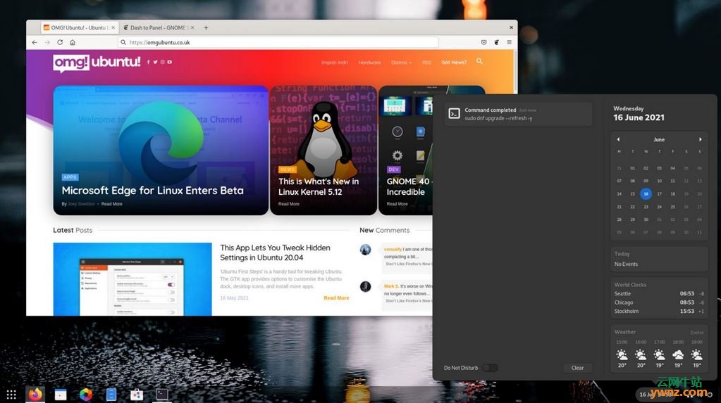 Dash to Panel扩展能用在GNOME 40上了，兼容各种Linux发行版
